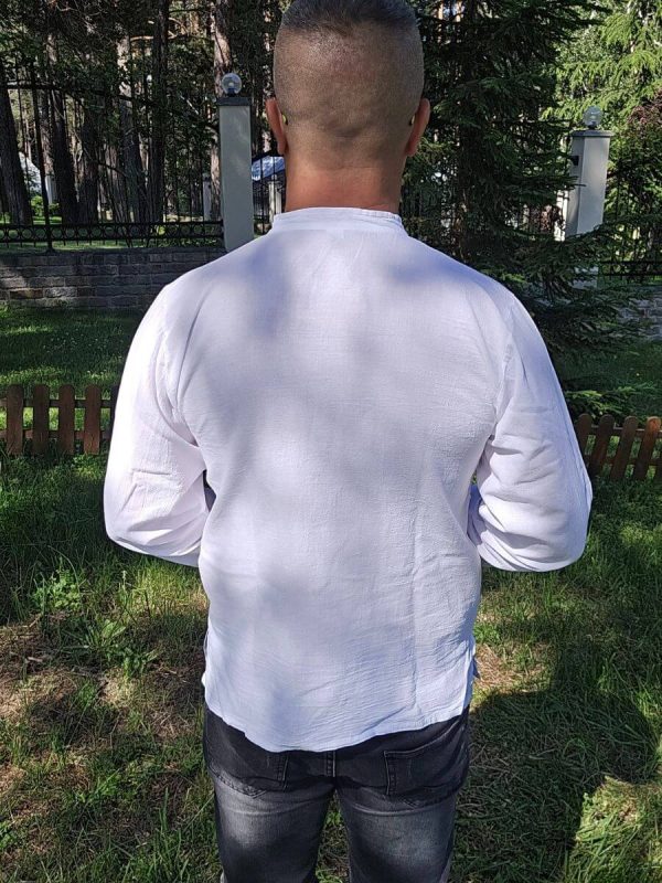 Мъжка Кенарена Риза с Бродирана Шевица, Дълъг ръкав, Бяла - Image 5