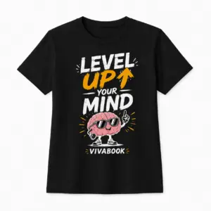 Тениска с надпис "Level Up Your Mind", Детска, Черна, Памучна, с авторски дизайн от Вивабук