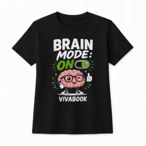 Тениска с надпис "Brain Mode ON", Детска, Черна, Памучна, с авторски дизайн от Вивабук