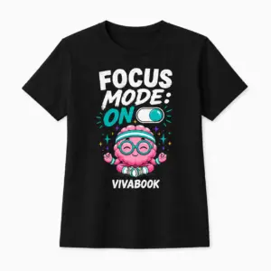Тениска с надпис "Focus Mode ON", Детска, Черна, Памучна, с авторски дизайн от Вивабук