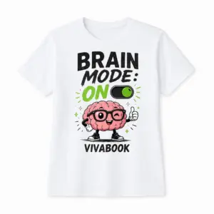Тениска с надпис "Brain Mode ON", Детска, Бяла, Памучна, с авторски дизайн от Вивабук