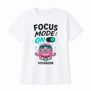 Тениска с надпис "Focus Mode ON", Детска, Бяла, Памучна, с авторски дизайн от Вивабук
