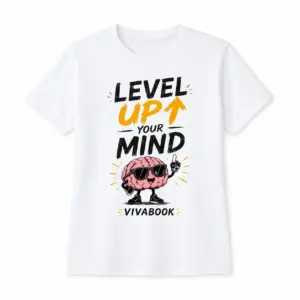 Тениска с надпис "Level Up Your Mind", Детска, Бяла, Памучна, с авторски дизайн от Вивабук
