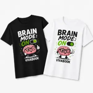 Тениска с надпис "Brain Mode ON", Детска, Памучна, с авторски дизайн от Вивабук