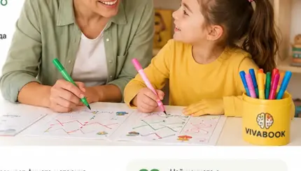 Родител и дете играят игра за мозъка с два цветни маркера
