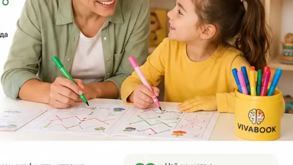 Родител и дете играят игра за мозъка с два цветни маркера